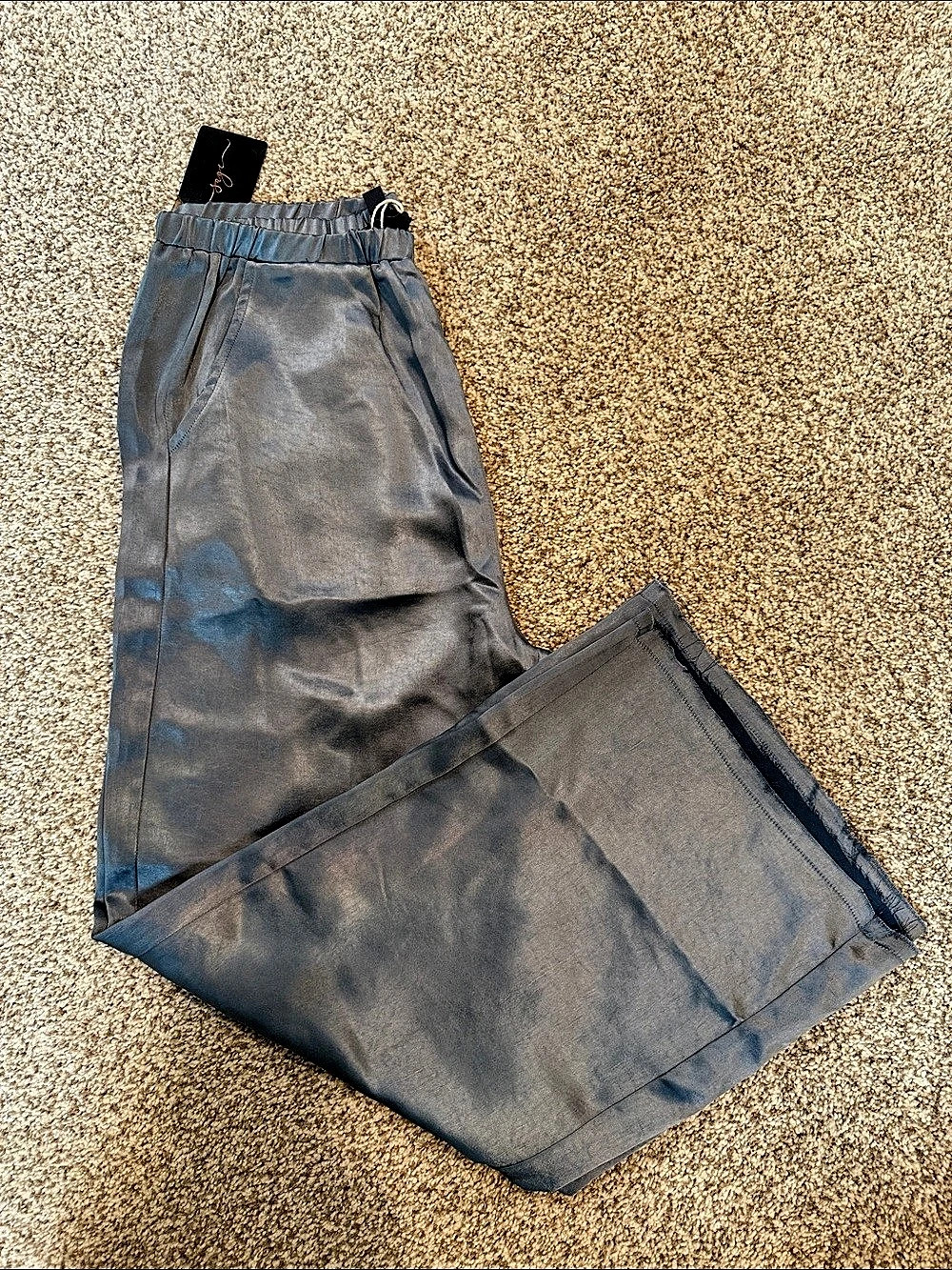 Grade & Gather Grade Satin Raw Edge Pants Wide Leg Blue Granite Small